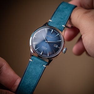 Correa de reloj azul Ortensia, hecha a mano, 14 mm, 16 mm, 17 mm, 18 mm, 19 mm, 20 mm, 21 mm, 22 mm, 23 mm, 24 mm, 26 mm y 28 mm (serie Lo de seventeencreation)