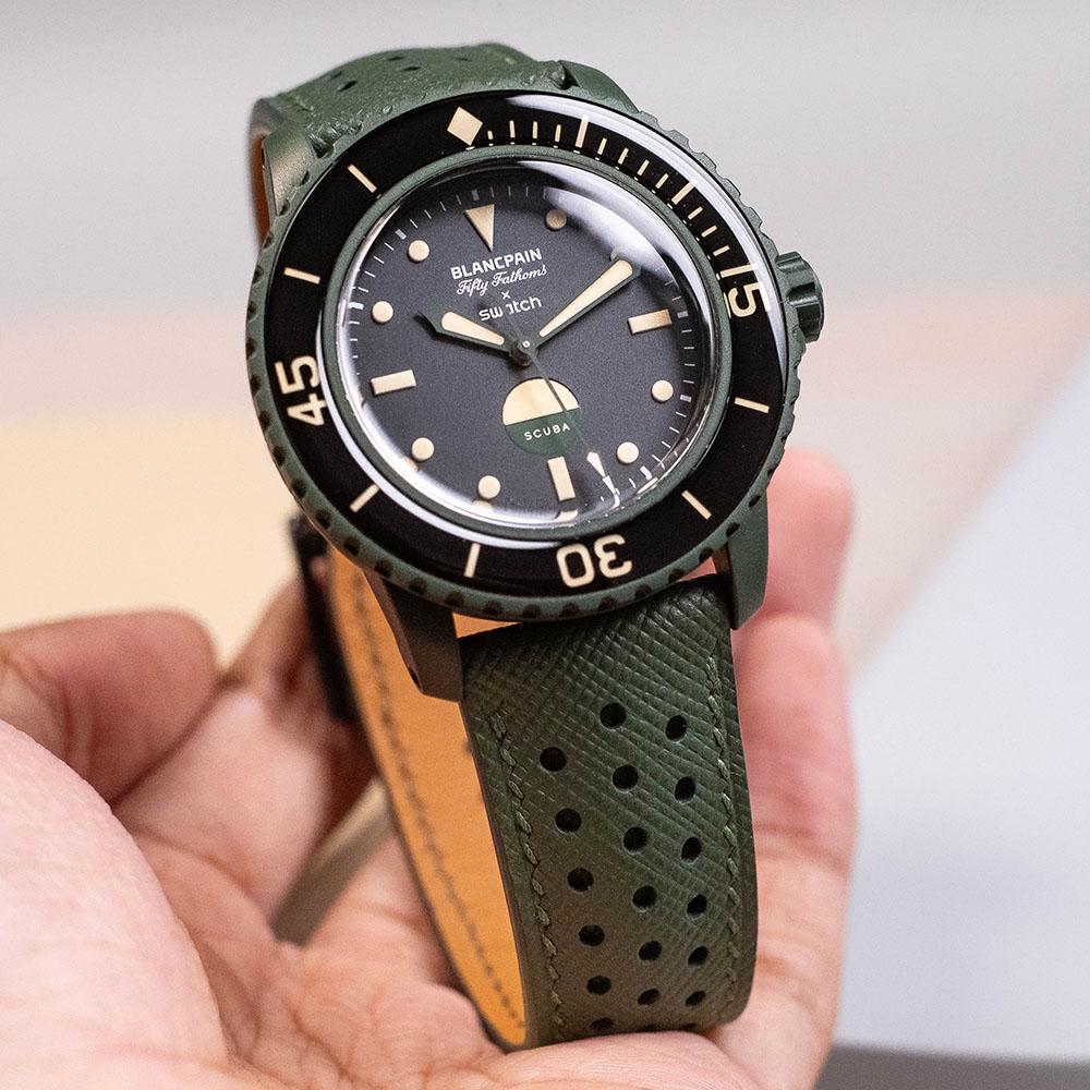Forest Green Saffiano Rally Strap for Blancpain X Swatch Green