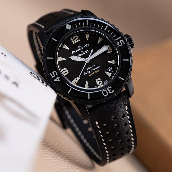 Black White Swift Rally Strap for Blancpain X Swatch - Etsy