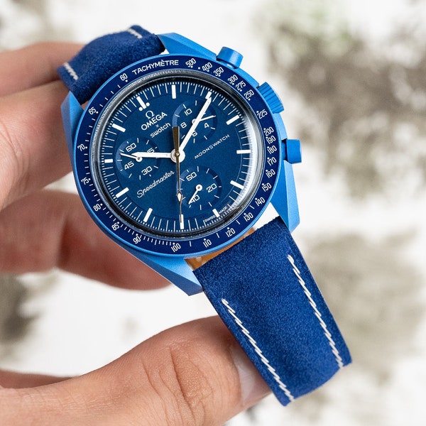 royal blue suede strap for moonswatch neptune