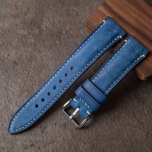 Blue leather watch strap ,handmade watch band 16mm 18mm 19mm 20mm 21mm 22mm 23mm 24mm 26mm vintage strap seventhcreation Lo series image 2