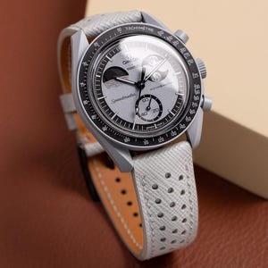 Ice Grey Saffiano Rally Strap for Moonswatch Earth Phase