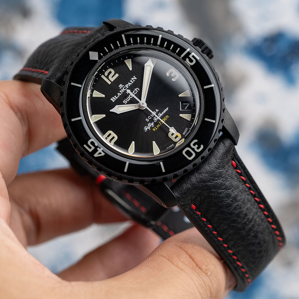 Black and Red Minerva Strap for Blancpain X Swatch Ocean of Black and Red Minerva Strap for Blancpain X Swatch Ocean of