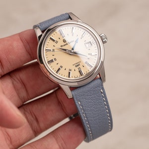 pasek do zegarka clemence blue chevre, ręcznie robiony niestandardowy pasek do zegarka vintage 16 mm 18 mm 20 mm 21 mm 22 mm 23 mm 24 mm 26 mm (seria Seventhcreation chevre)