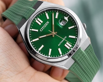 Green rubber strap for citizen tsuyosa