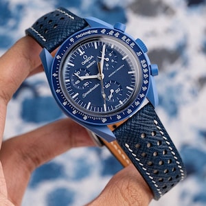 Navy Hatch Grain Rally Strap for Moonswatch Neptune