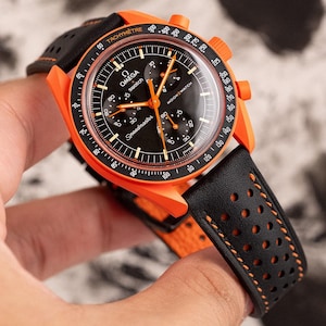 Black Orange Swift Rally Strap for Moonswatch Lava