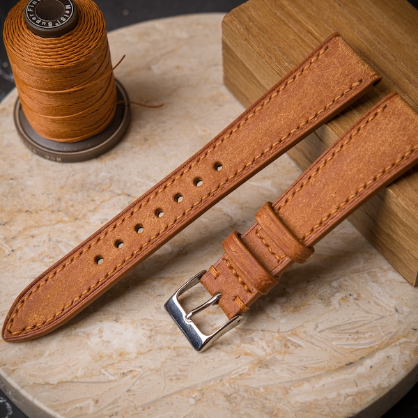 Cognac Brown  watch strap ,handmade vintage watch band for grand seiko ,rolex ,breitling ,omega watch
