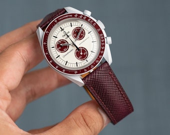 Bordeaux hatch grain strap for moonswatch pluto