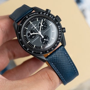 Navy blue Hatch Grain Strap for moonswatch mercury
