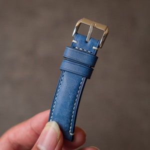 Blue leather watch strap ,handmade watch band 16mm 18mm 19mm 20mm 21mm 22mm 23mm 24mm 26mm vintage strap seventhcreation Lo series image 5