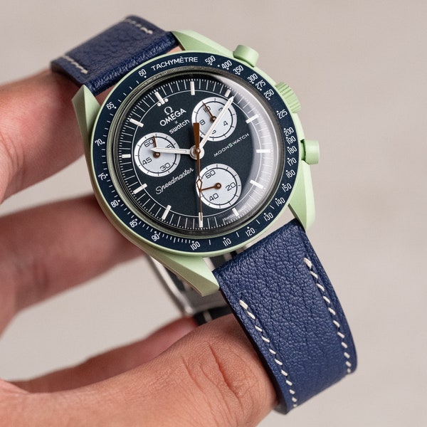 navy blue sully strap for moonswatch mission on earth