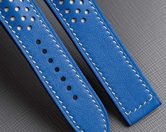 オメガ　カーフストラップ　ブルー Watch Straps Blue alligator leather strap with foldover