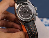 ビンテージ！希少！レザー ！　ハンドステッチ ブラック オレンジ Black and Orange Swift Rally Strap - Etsy