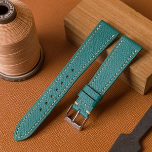 green epsom watch strap ,handmade vintage watch strap for rolex ,seiko ,breitling ,tudor ,omega watch (Seventhcreation Slim epsom series)