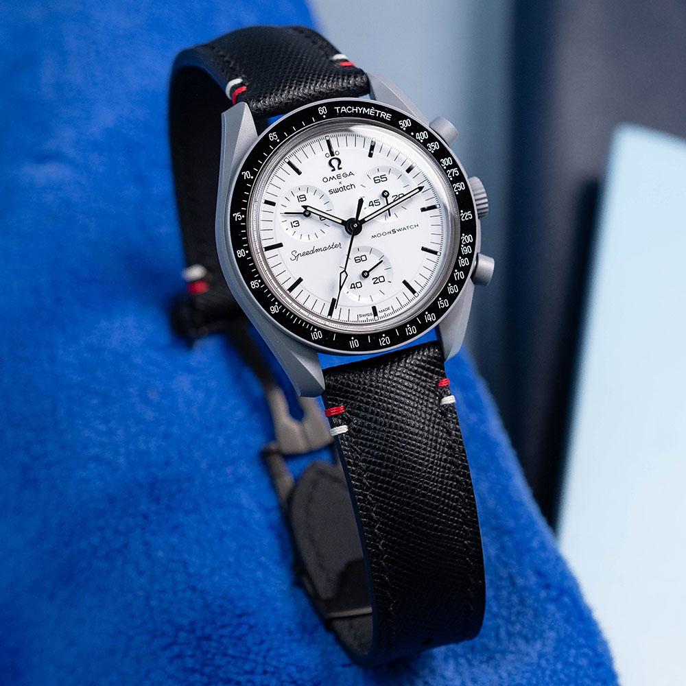 ムーンスウォッチ 1965 用 ブラック サフィアーノ ストラップ