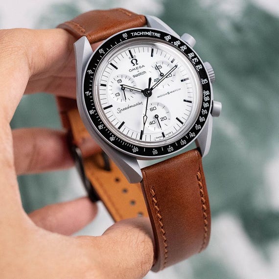 ムーンスウォッチ 1965 用栗色カーフストラップ - Etsy 日本