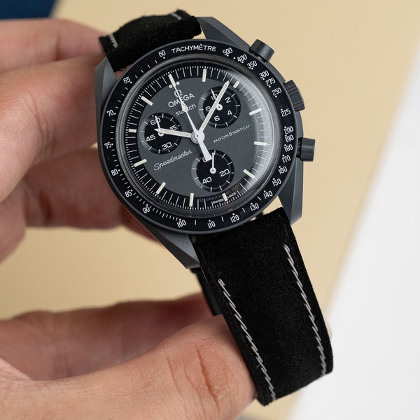 black suede Strap for Moonswatch Mercury