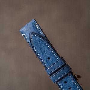 Blue leather watch strap ,handmade watch band 16mm 18mm 19mm 20mm 21mm 22mm 23mm 24mm 26mm vintage strap seventhcreation Lo series image 7