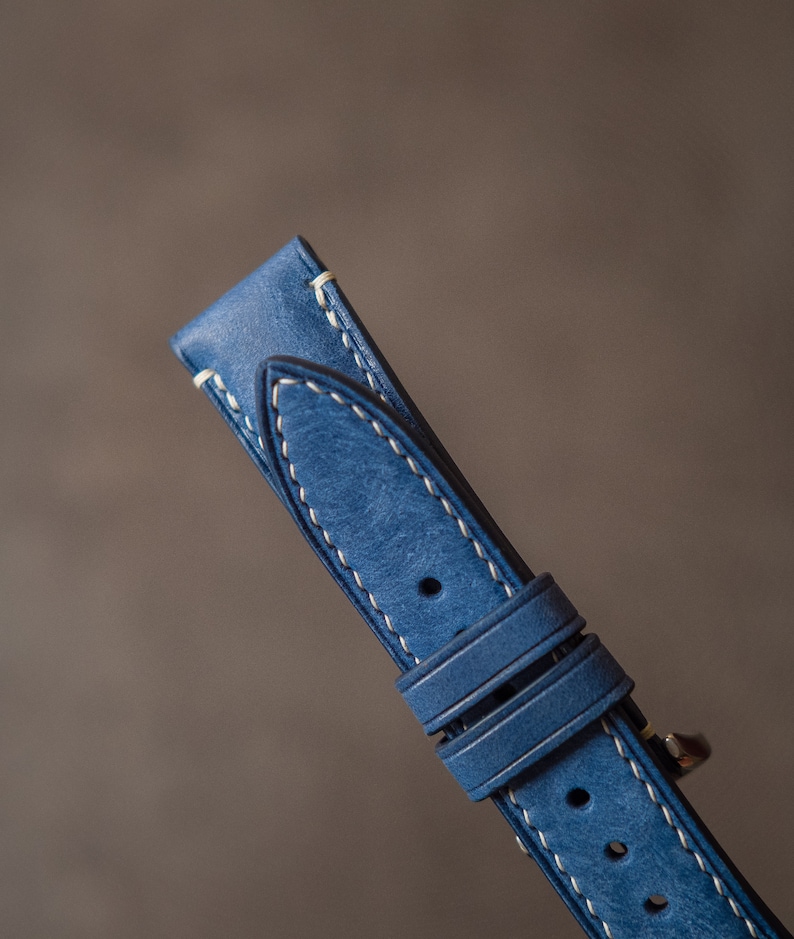 Blue leather watch strap ,handmade watch band 16mm 18mm 19mm 20mm 21mm 22mm 23mm 24mm 26mm vintage strap seventhcreation Lo series image 7
