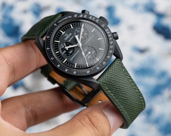 Forest green saffiano Strap for Moonswatch Mercury