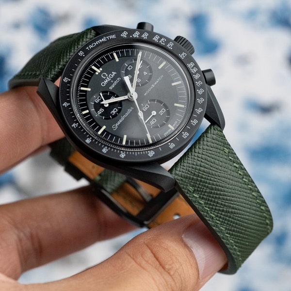 Forest green saffiano Strap for Moonswatch Mercury