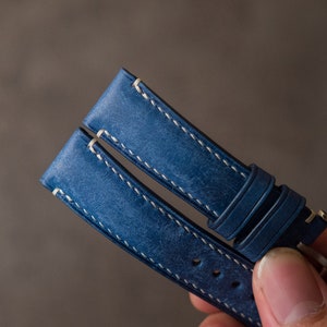 Blue leather watch strap ,handmade watch band 16mm 18mm 19mm 20mm 21mm 22mm 23mm 24mm 26mm vintage strap seventhcreation Lo series image 4