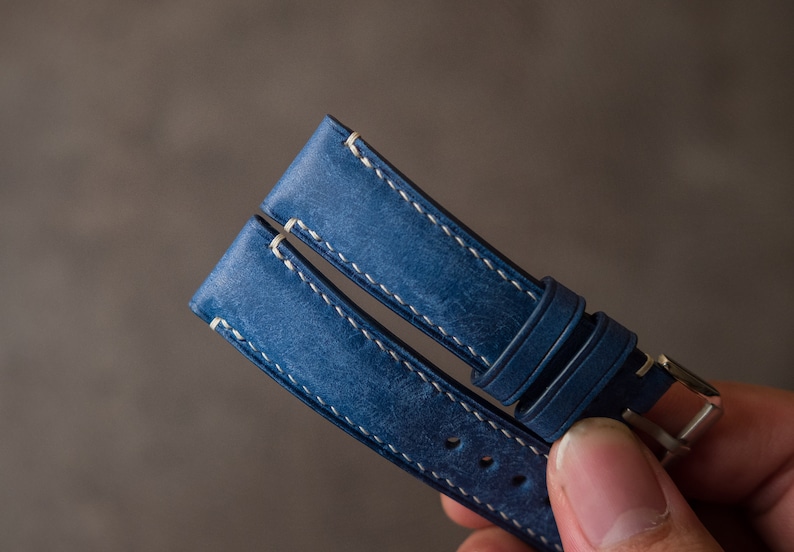 Blue leather watch strap ,handmade watch band 16mm 18mm 19mm 20mm 21mm 22mm 23mm 24mm 26mm vintage strap seventhcreation Lo series image 4