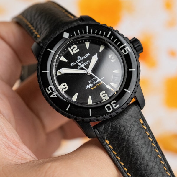 black minerva strap for blancpain x swatch ocean of storm