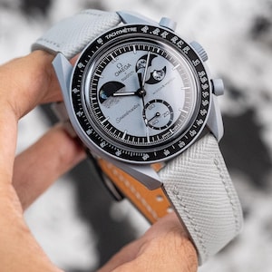 Ice Grey Saffiano Strap for Moonswatch Earth Phase