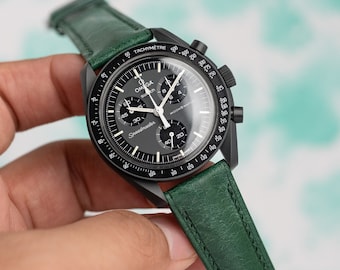 Green gaucho buffed Strap for Moonswatch Mercury