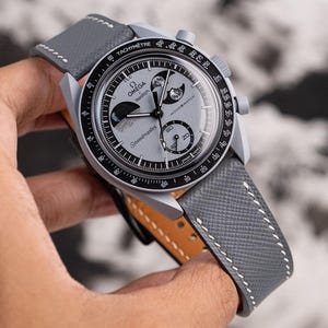 Grey Saffiano Strap for Moonswatch Earth Phase