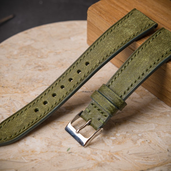 Olive Green  watch strap , handmade vintage watch strap for grand seiko ,rolex ,breitling ,omega watc