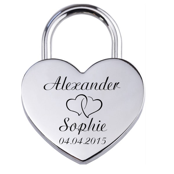 NEU Liebesschloss Herz in SILBER mit Gravur Groß 60x45 mm Vorhängeschloss Neu Love Padlock