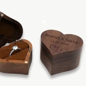 ID Houten Sieradendoos met Aangepaste Gravure Ringdoos Hartvormig Cadeau Bruiloft