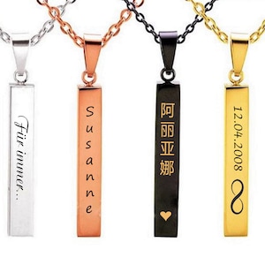 ID rod pendant + chain + engraving as desired in 4 colors stainless steel micro engraving