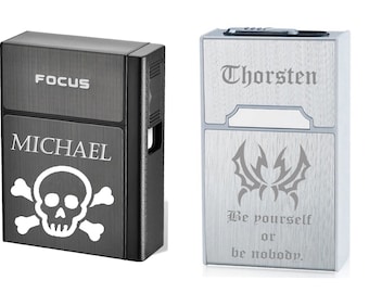 Zigarettenetui mit Feuerzeug + Gravur nach Wunsch + USB Kabel Box, Etui 2 Modelle
