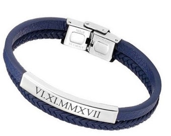 ID Leder Armband mit Edelstahlplatte + Gravur nach Wunsch Doppelttes Band in 3 Farben