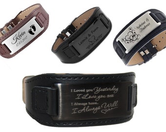ID Leder Armband mit Edelstahlplatte mit Gravur nach Wunsch in 3 Farben , NEU Personalisiert