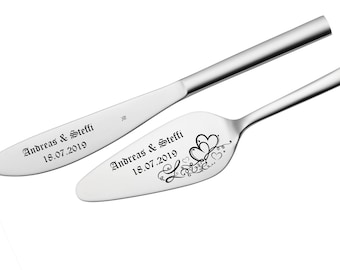 WMF Nuova cake server + knife in a set with engraving of your choice made of stainless steel - wedding, birthday