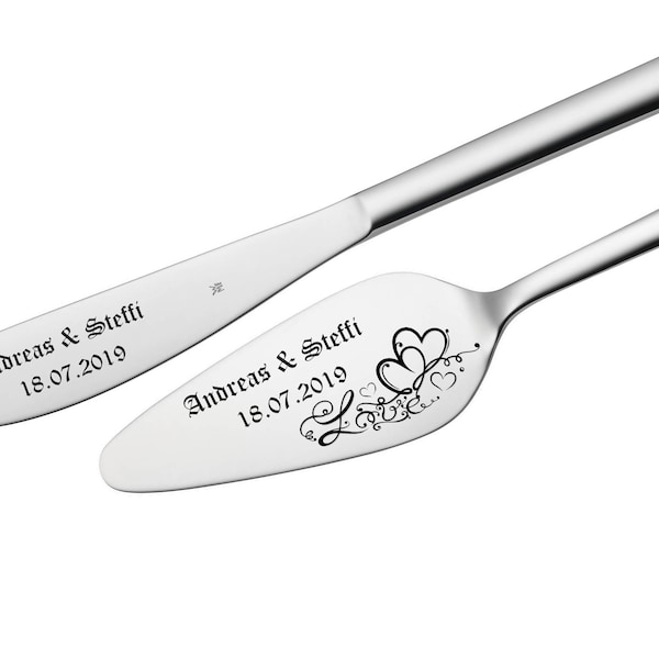 WMF Nuova cake server + knife in a set with engraving of your choice made of stainless steel - wedding, birthday