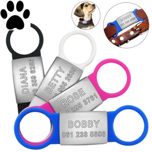 ID Dog Tag dog tag stainless steel + engraving as desired & silicone ring for collar