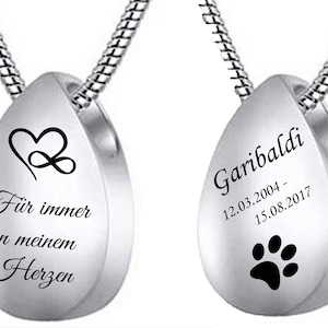 ID Asche Medallion + Kette mit Gravur nach Wunsch Urne Memorial Tropfen Anhänger