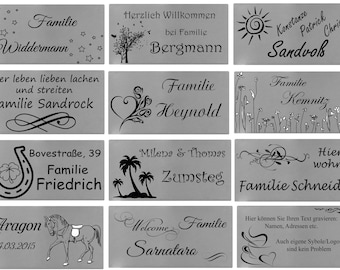 ID door sign with images and custom engraving, nameplate, mailbox sign, stainless steel, 5 sizes