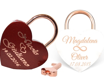NEW Love padlock heart RED or WHITE rose gold + engraving as desired Large 60 x 45 mm Love Padlock