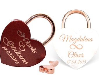 NEU Liebesschloss Herz ROT oder WEIß -rosegold + Gravur nach Wunsch Groß 60x45mm Love Padlock