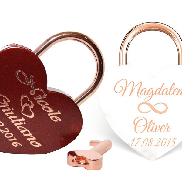 NEU Liebesschloss Herz ROT oder WEIß -rosegold + Gravur nach Wunsch Groß 60x45mm Love Padlock