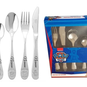 ID children's cutlery Paw Patrol with engraving as desired, 4-piece stainless steel dogs