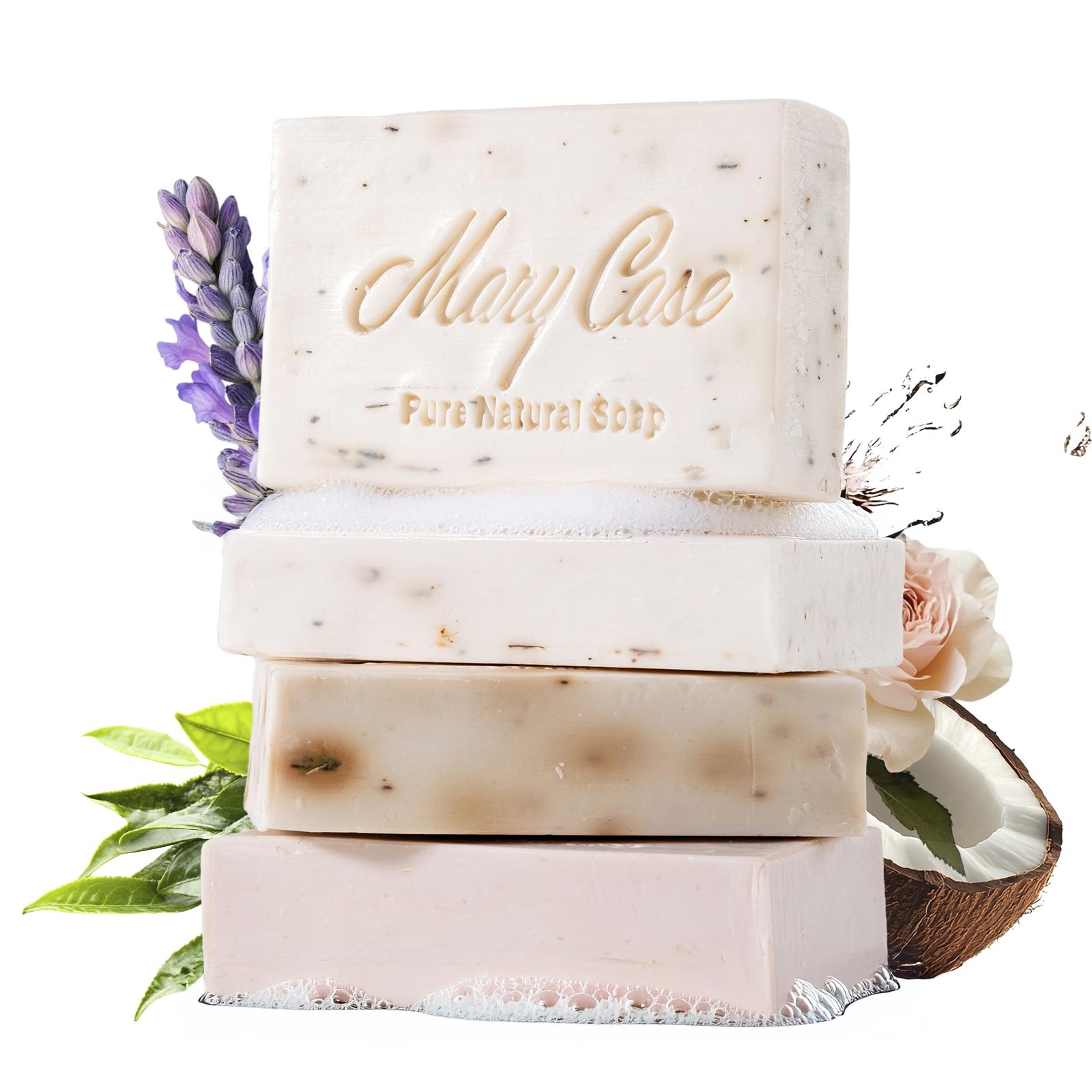 Natural Soap Bar Set of 4 - Olive & Coconut Oil, Exfoliating Soap, Vegan by MARY CASE