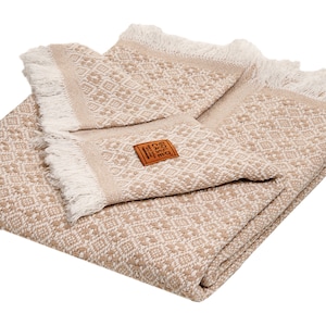Retro Throw & Blanket Series by GOLD CASE - 50x60 Inches - Super Soft - 100% Washed Cotton - Decorative for Couch, Farmhouse- Beige